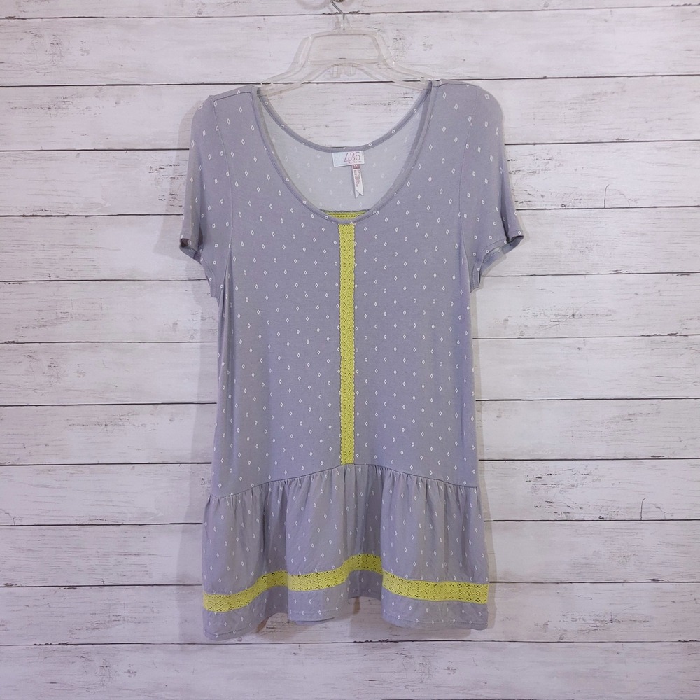 435 by Matilda Jane Girls Size 14 Gray Neon Yellow Peplum‎ Tunic Top Dress Lace